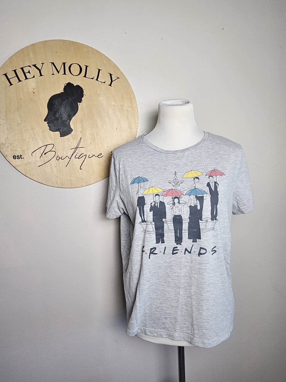FRIENDS Light Gray Graphic Tee with Multicolor Umbrellas